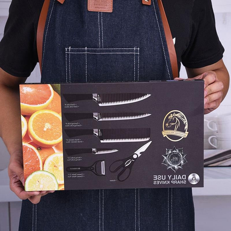 6 Pcs/Sets Knife Sets 1.2mm Kitchen Knives Cutters Kitchen Scissors Stainless Steel Knives Multifunctional Cutter Meat Vegetables Fruit Cutters