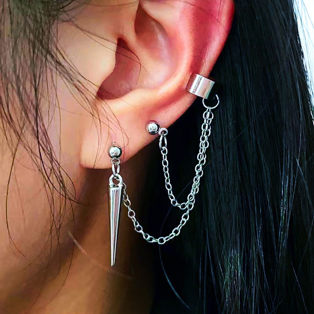 Europe and the United States new creative personality earrings punk style chain earrings bone clip has layers of fashion women