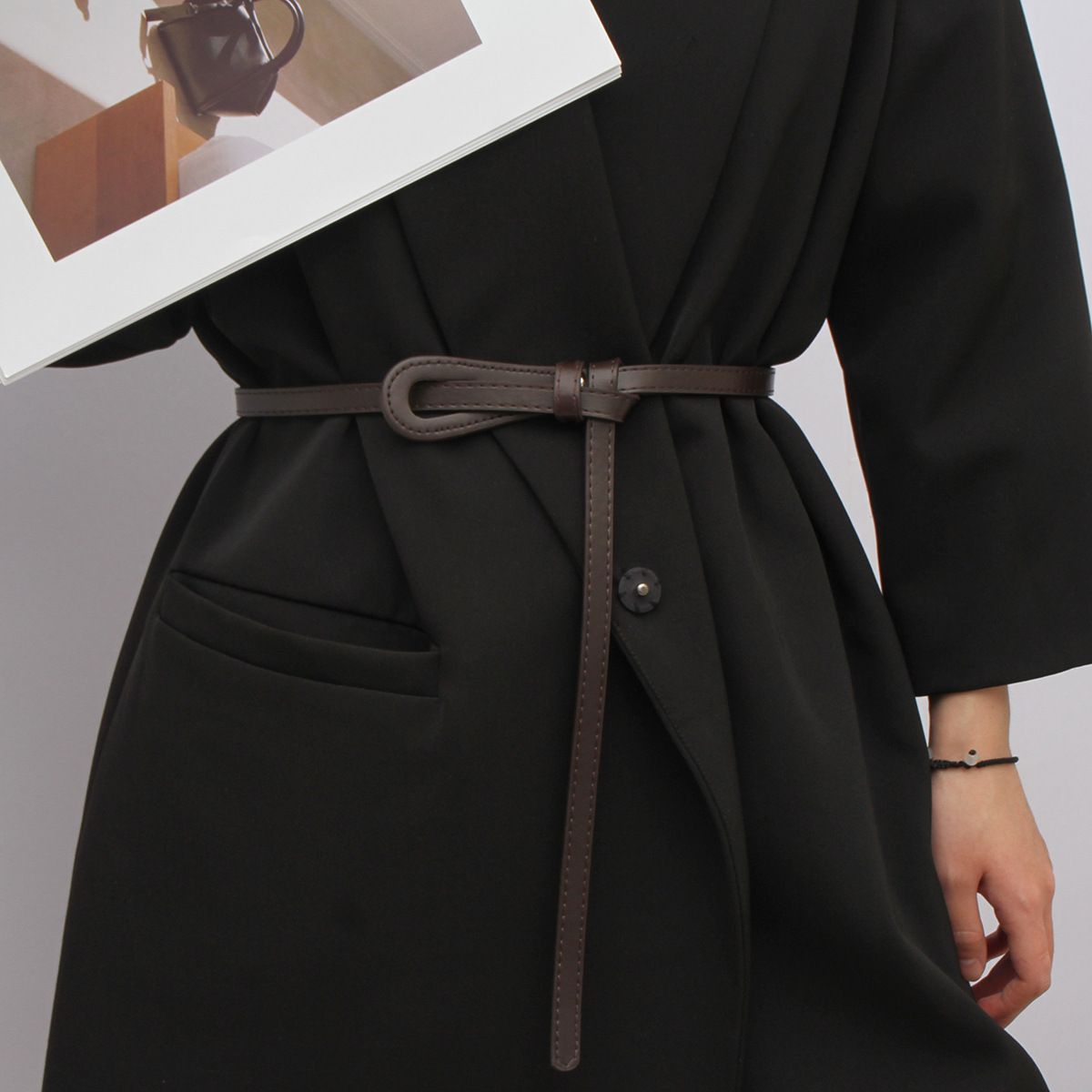 Thin belt, women's versatile, knotted, embellished, belt, fashion coat with dress, sweater, waist tie