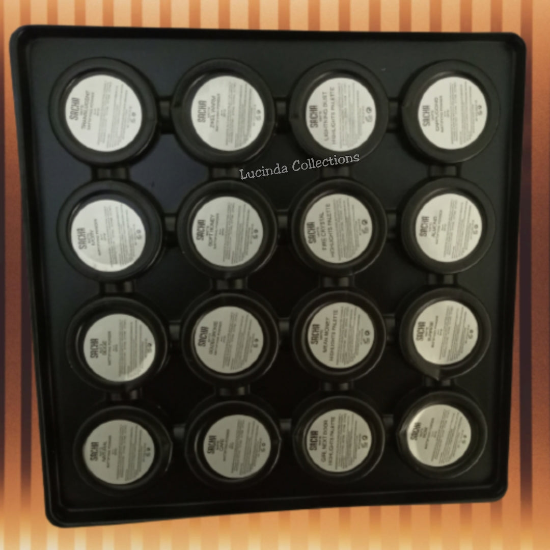 Sacha 16 Matte Contour Powder Palette- 12 Color Powder, 4 Color Highlighters