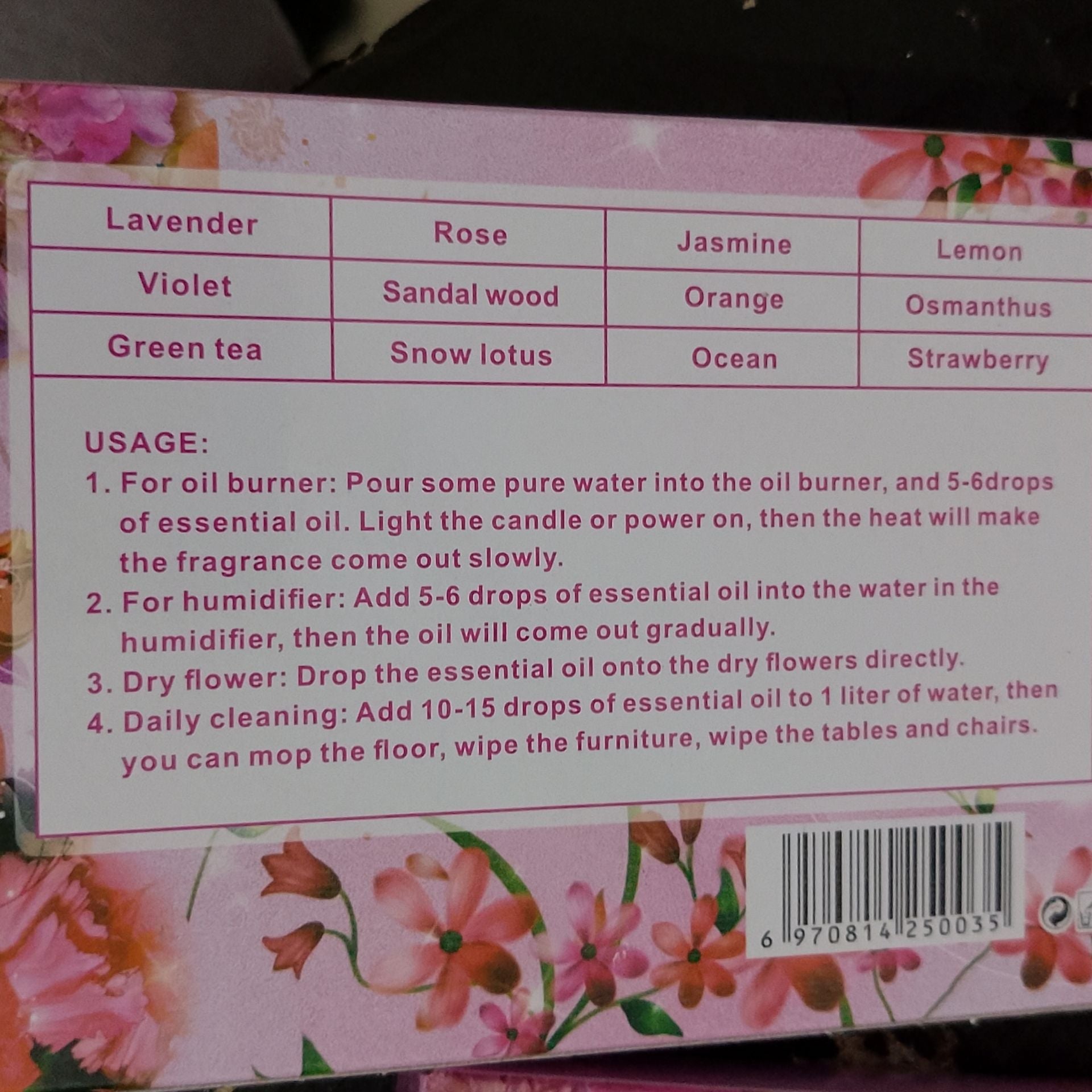 36 pcs Essential oil oil Set for diffuser, humidifier, Aromatherapy Scents: Lavender Violet Green Tea Rose Sandal wood Snow Lotus Jasmine Orange Ocean Lemon Osmanthus Strawberry