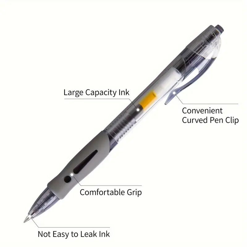 12Pcs/Box Retractable Gel Ink Roller Ball Pens, Bold Point Black Exam Specific For School, Office And Home Use，0.5mm Black Neutral Gel Pens,