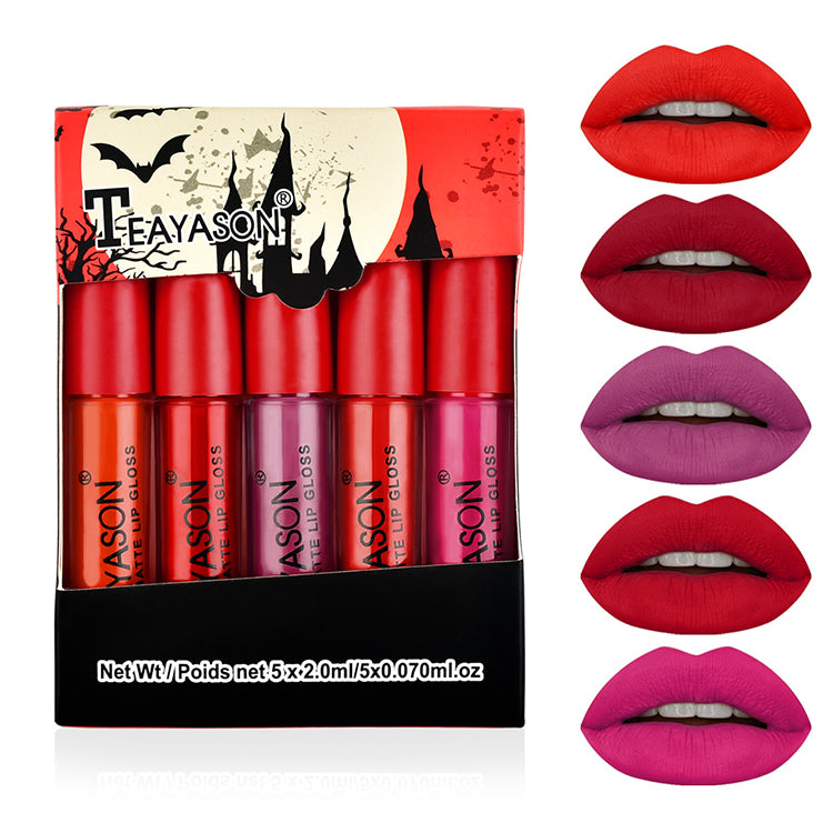 5Pcs/Set Waterproof Lipstick Lip Stick Lipstick Kit Long Lasting Moisturizer Matte Velvet Lipsticks Lips Makeup Cosmetics Labiales Beauty Makeup Valentine's Day Gift