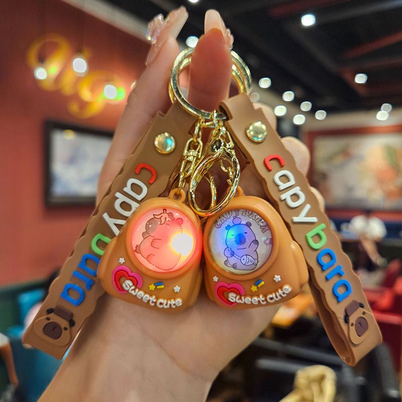 Cartoon Capybara Luminous Schoolbag Night Light Keychain Creative Cute Capybara Keychain Small Gift