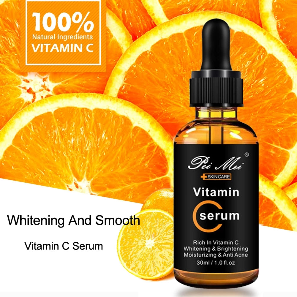 Vitamin C Facial Serum Brighten Skin Lighten Spots Hyaluronic Acid Face Essence Skin Care Products 30ml