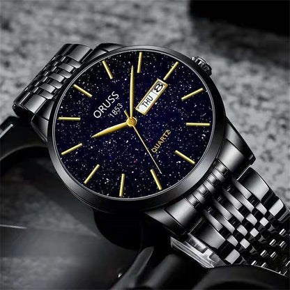 Men's Watch Date Week Fashion Watch Men Original Waterproof Non-mechanical Starlight Dual Calendar Quartz Wristwatch
