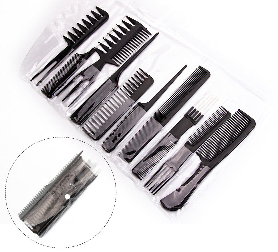 New 10Pcs Black Professional Combs Hairdressing New Tail Comb Carbon Anti Static Comb Hair Cutting Comb Free Storage Bag