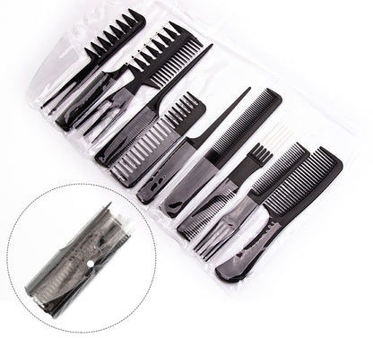 New 10Pcs Black Professional Combs Hairdressing New Tail Comb Carbon Anti Static Comb Hair Cutting Comb Free Storage Bag