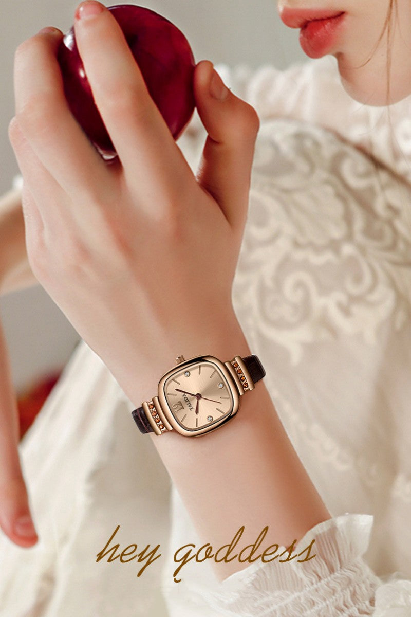 Vintage small sugar quartz ladies watches wristwatch leather strap fine steel case women watches waterproof female wristwatch ladies watch