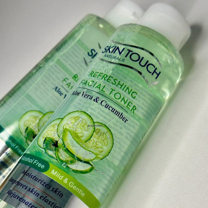 Skin Touch Refreshing Facial Toner With Aloe Vera & Cucumber Extract Cleanses, Freshens and Stimulates Skin Formulated For All Skin Types Leave Your Skin Looking Younger and Hydrated