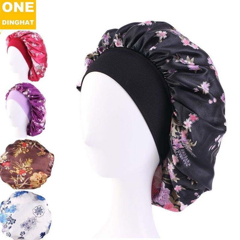Satin Sleeping Bonnet Headscarf Hat Headwraps Women Curly Springy Hair Wrap Silk Shower Cap Head Scarf Headwear Night Sleep Hat Adjust Head Cover Styling Accessories Soft Elastic Band Wide-Brimmed