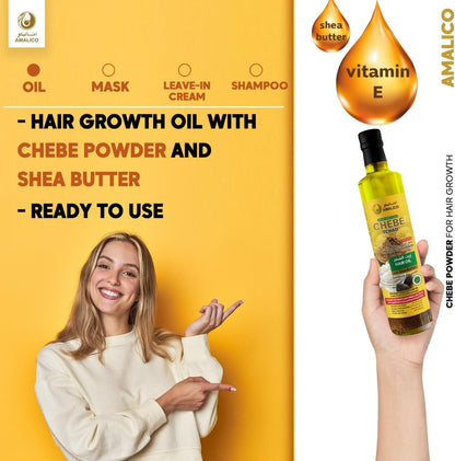 Chebe Oil for Hair Growth with SHEA BUTTER - Ready-to-Use Authentic African Chebe Powder for Hair Growth, Shea Butter, Palm Oil, Almond Oil, Olive Oil, Ostrich Oil (250ml)