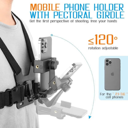 Mobile Phone Holder Adjustable Chest Strap 120°Adjustable Phone Clip Holder Cell Phone Fixation Bracket Sport Camera Holder Mount Harness Strap Video Vlog Lift Adjustable Mobile Phone Holder