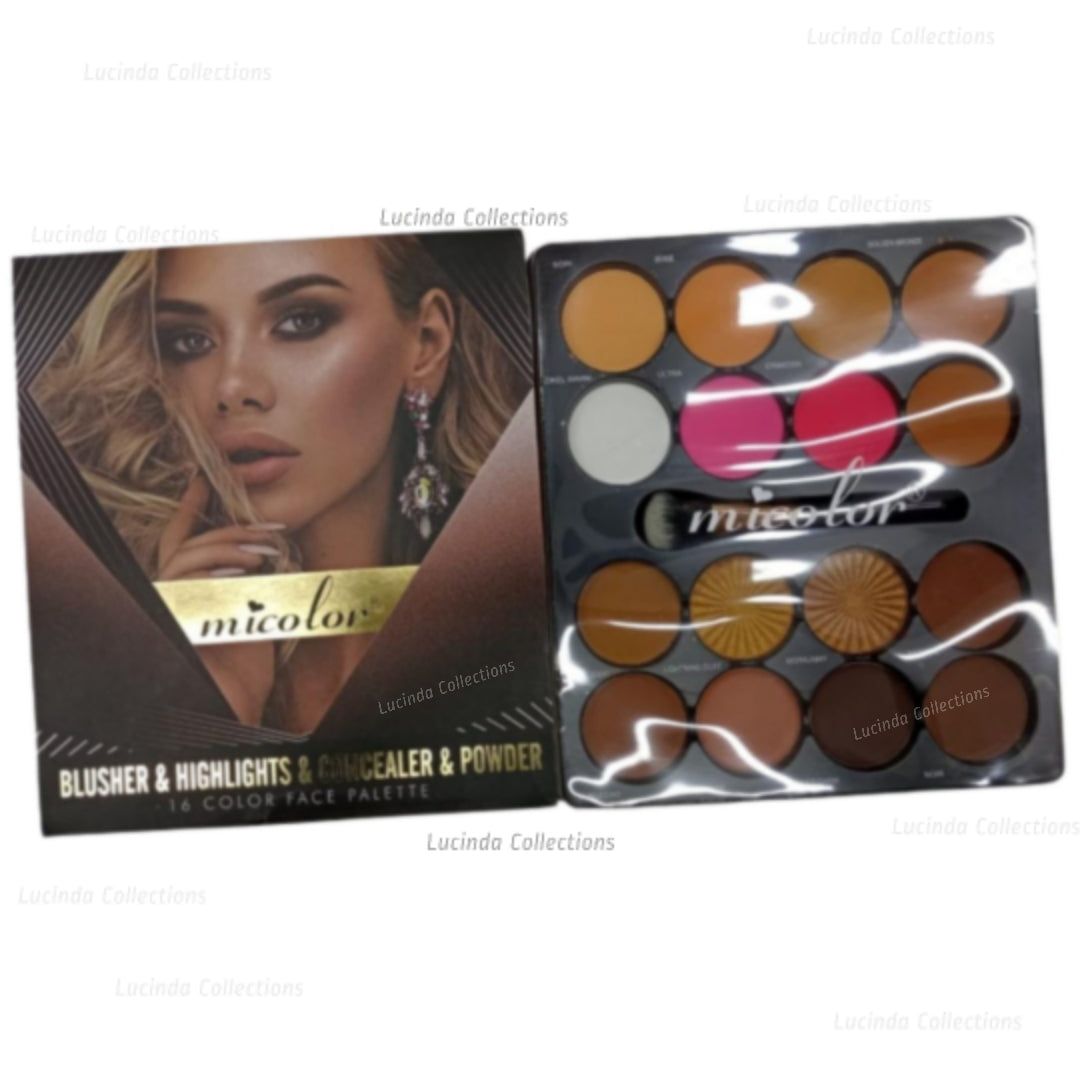16 Color Micolor Blusher Highlighter Concealer Powder Palette Face Makeup