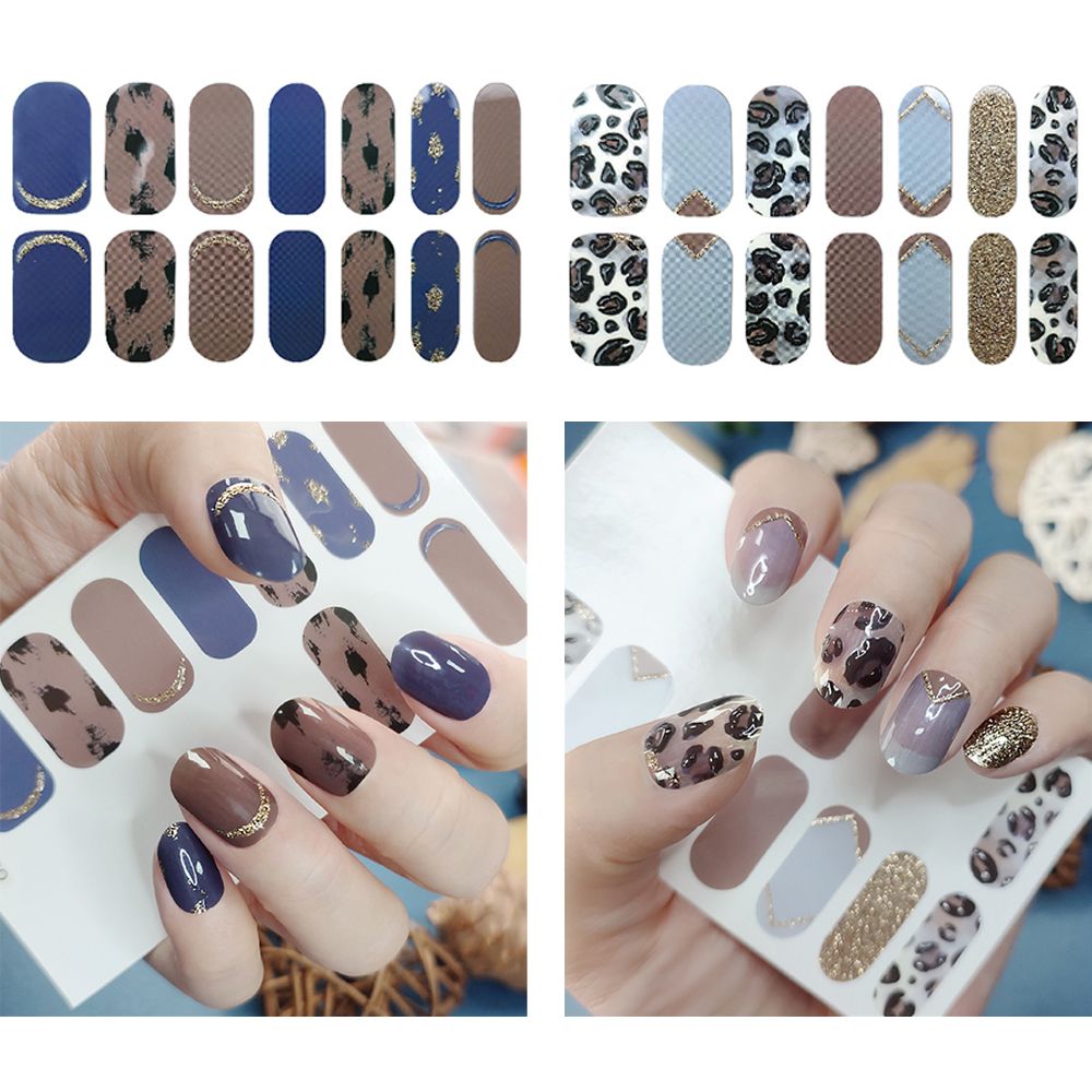 196 Pcs 14 Sheets Waterproof Full Wrap Nail Stickers Nail Polish Strips Gradient Stickers Glitter Self Adhesive DIY Art Decals Strips with 4 Pcs Nail Files for Nail Decor