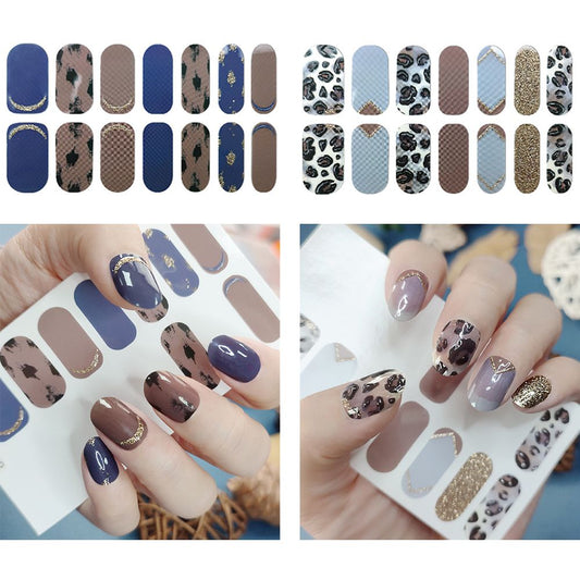 196 Pcs 14 Sheets Waterproof Full Wrap Nail Stickers Nail Polish Strips Gradient Stickers Glitter Self Adhesive DIY Art Decals Strips with 4 Pcs Nail Files for Nail Decor