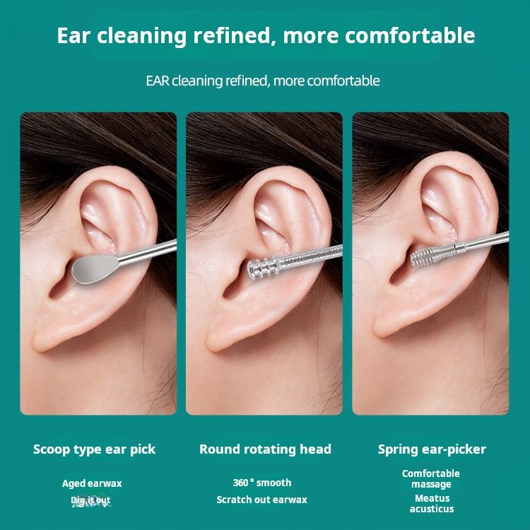 6-piece Stainless steel ear digging spoon portable keychain spiral ear spoon ear picking ear picking tool set