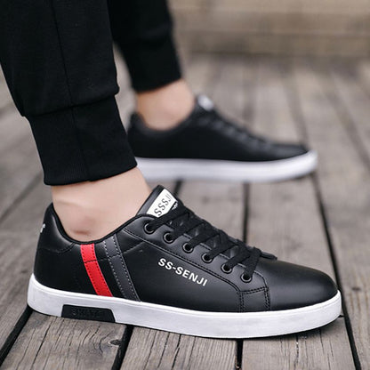 Men's casual PU artificial leather shoes fashion running shoes driving shoes students single shoes athletic women's skateboarding shoes sneakers Boys Black sports shoes