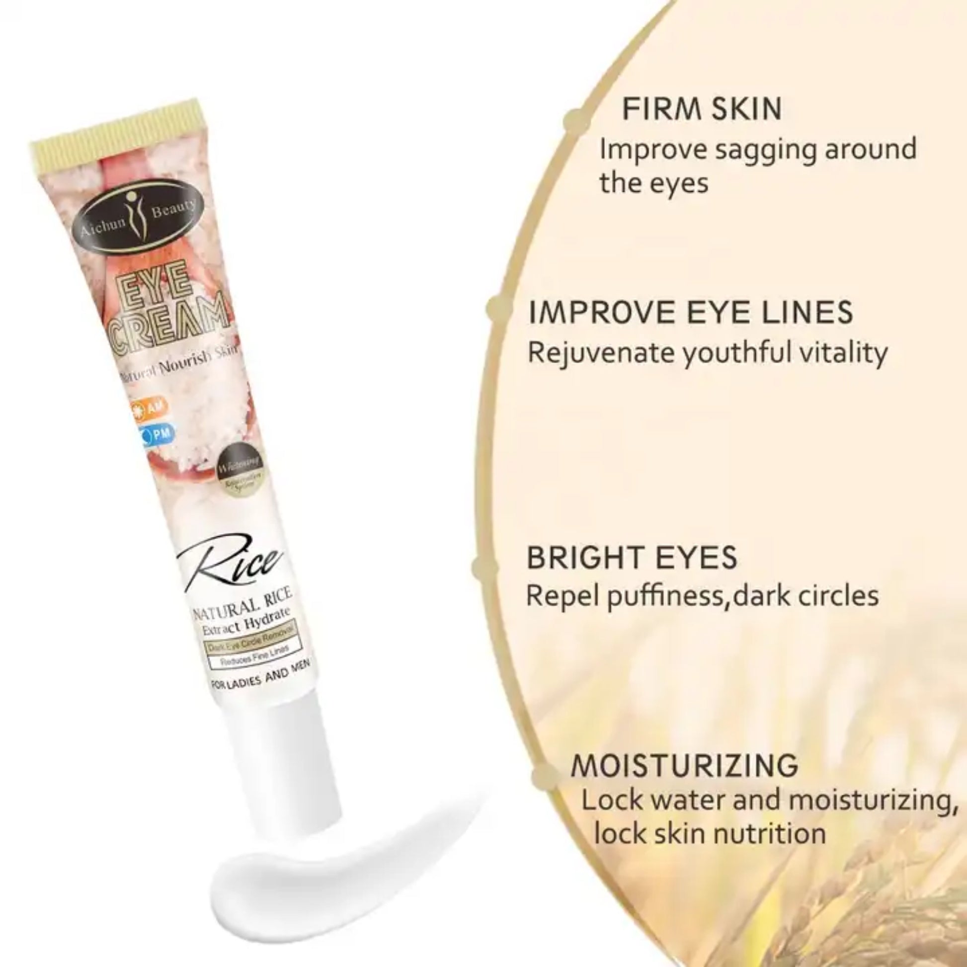 Aichun Beauty Natural Rice Eye Cream - Bags Removal Anti Wrinkle Firming Eye Cream for dark circles and puffiness