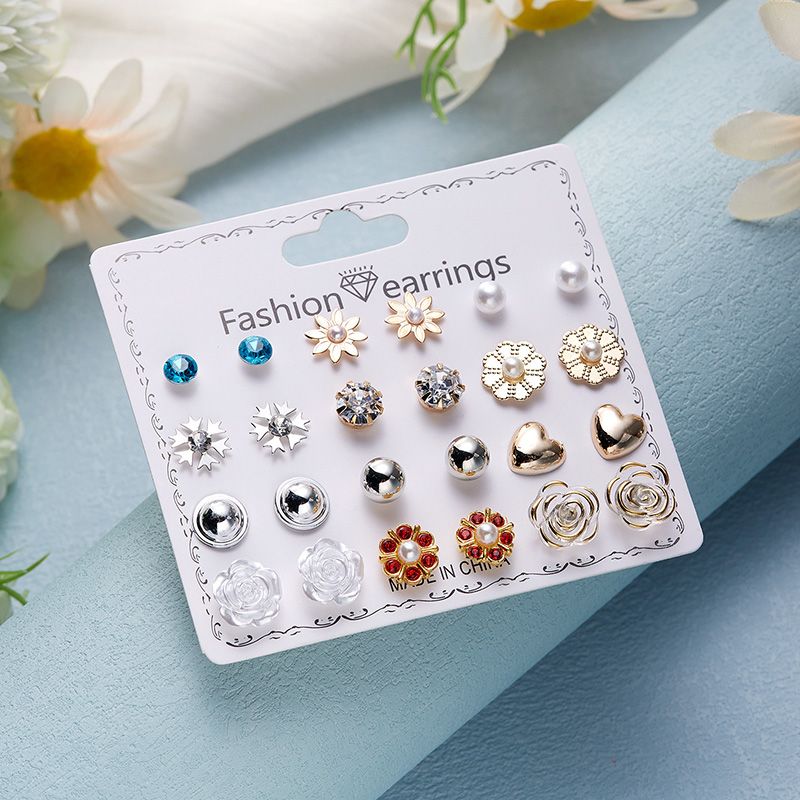 New Paper Card Earrings Set Beautiful Delicate Earrings Set 12 Pairs Affordable Set Diamonds Flowers Hearts And More
