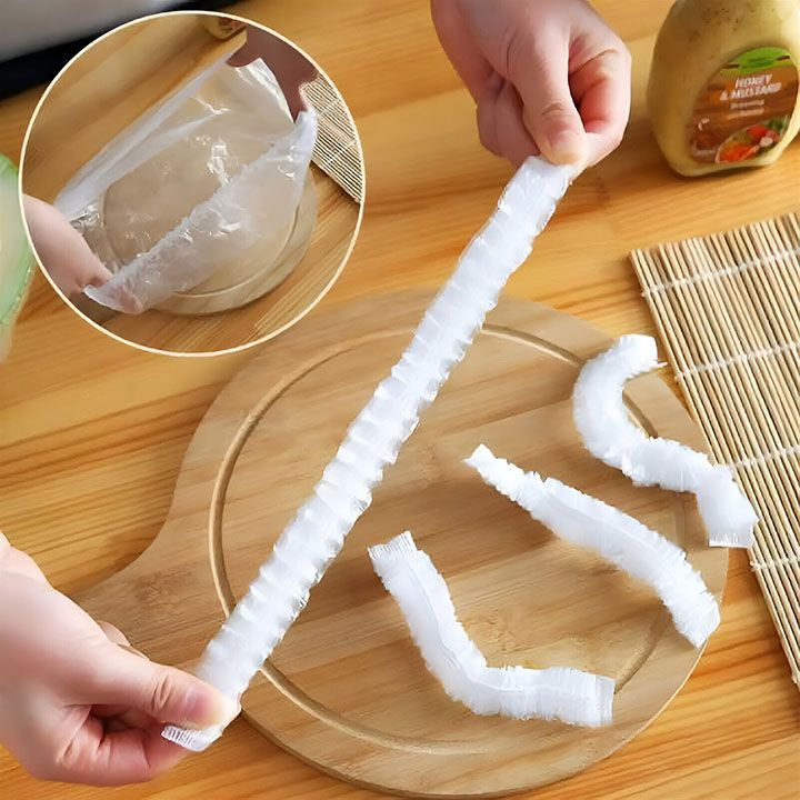 100 Pieces Plastic Wrap, Extra Thick Disposable Plastic Wrap - Clear, Retractable Plastic Wrap for Leftovers, Fruits and Vegetab