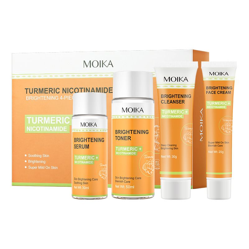 Turmeric Brightening 4-Step Skincare Set - Clarifying Cleanser, Hydrating Toner, Dark Spot Serum & Nourishing Cream | Reduces Dullness, Fades Acne Marks & Balances Oil for Glowing Skin