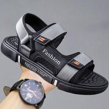 ASSKLO Large Size Men's sandals New fashion summer men's wear-resistant non-slip anti-odor driving shoes can soak couple beach shoes open shoes Black Grey shoes