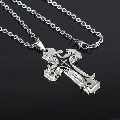 New two-layer oil drip personalized gold black cross men's titanium steel chain pendant necklace