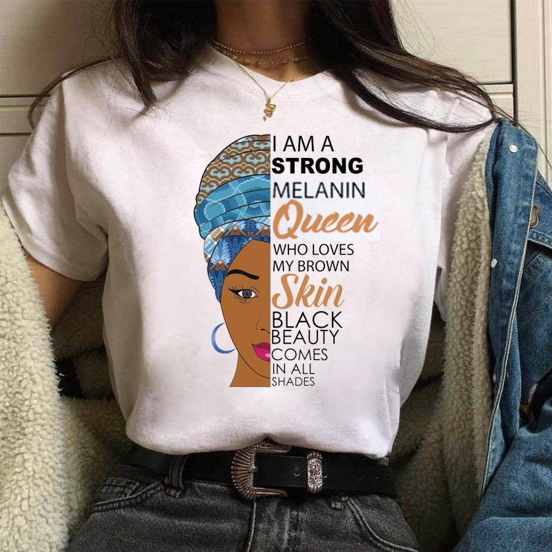 Tshirts Women T-shirts 2 in 1 tshirts Women Clothes Shirts 2 PCS/Sets Women Tops Lady Wear shirts Africa Queen On Sale New Arrival