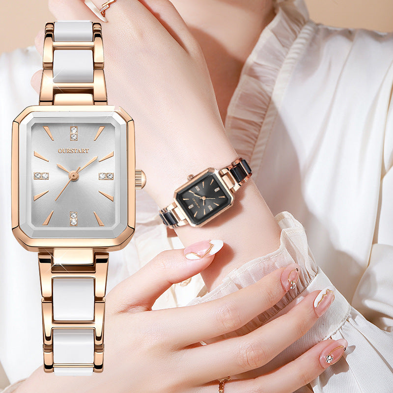 Fashion Temperament Ceramics Rhinestone Women Watch Versatile Square Dial Quartz Watches Luxury Ladies Gift Wristwatch