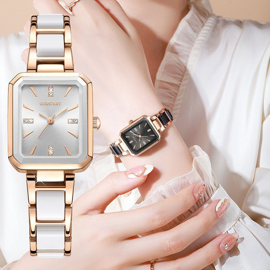 Fashion Temperament Ceramics Rhinestone Women Watch Versatile Square Dial Quartz Watches Luxury Ladies Gift Wristwatch