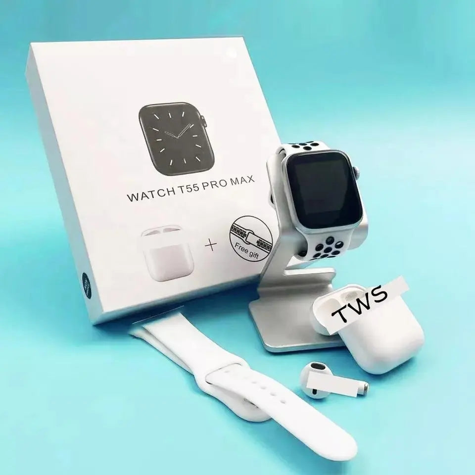 RichRipple 2 in 1 T55 Pro Max Smart Watch TWS Earphone in One Double Strap BT Call Smart Watches Reloj 1.44 Inch Screen T55 Pro Max SmartWatches