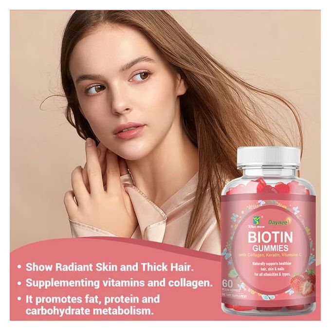 Daynee Biotin With Collagen, Keratin & Vitamin C - 60Pcs Biotin with Keratin & Collagen Peptides - Advanced For Hair Growth Treatment for Men & Women