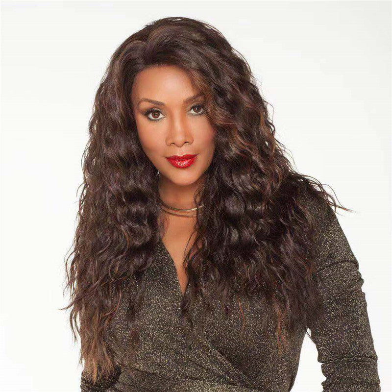 FBK Lady Dark Brown Curly Long Hair Fashion Synthetic Wigs For Women Gift