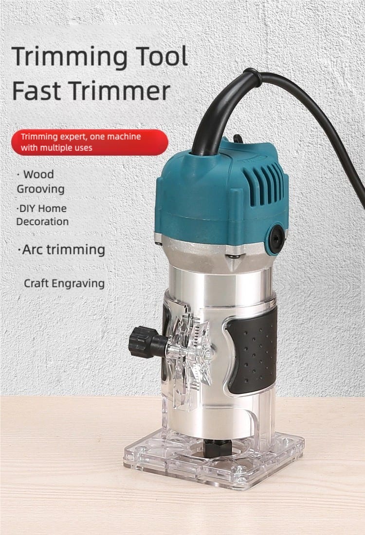 800W woodworking Electric trimmer, compact woodworking planer tools, Electric edger, Electric router, manual wood trimmer with 15 1/4 "drill bit sets, edge and roller guide rails