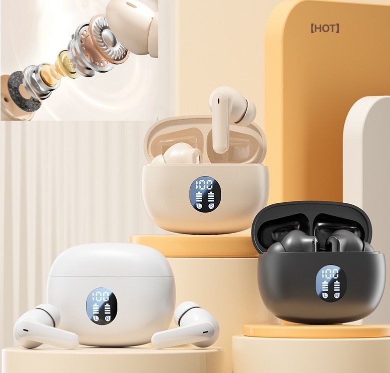 Wireless Earbuds Bluetooth Earphones HiFi Ear Buds Bass Stereo Bluetooth Headphones with ENC Noise Cancelling Mic IP7 Waterproof in Ear LED Display Charging Case Ear Buds for Pad Workout Sports