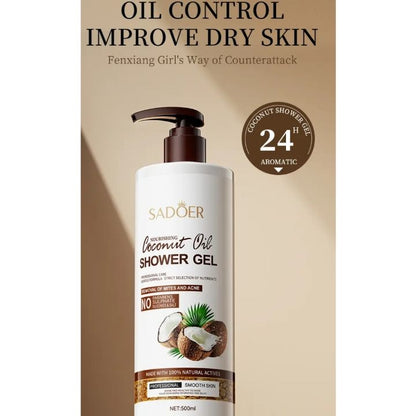 SADOER 500ml Coconut Body Wash Shower Gel Amino Acid Clean gently Nourishing skin Moisturizing Fragrance Shower Gel remove dirt Remove mites Moisturize the cuticle grease control