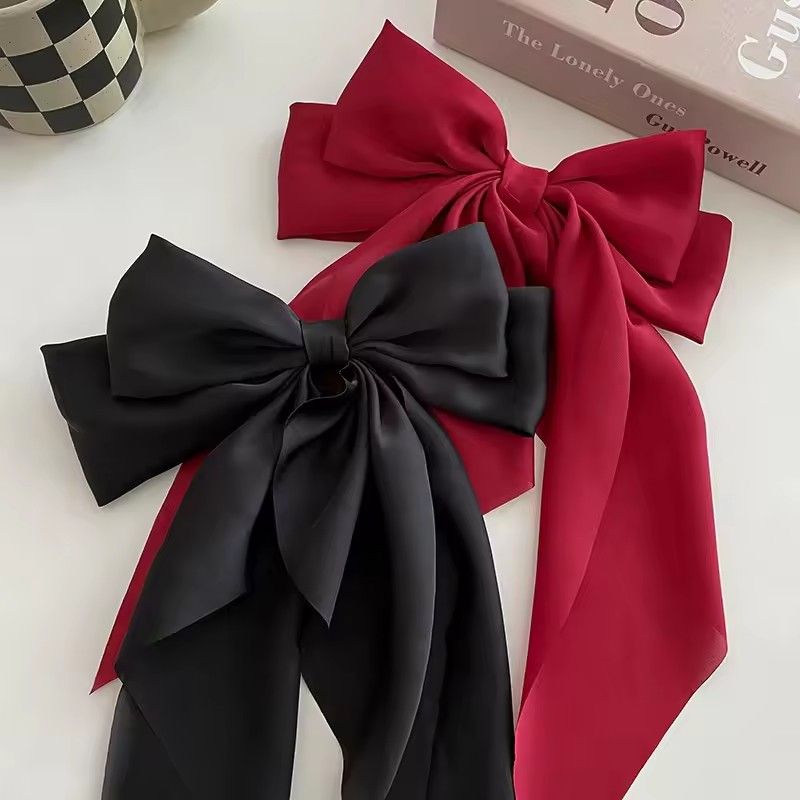 Elegant Large Bow Ribbon Hair Clip For Women Girl Sweet Headbands Soft Satin Hairpin Hairgrip Fashion Hair Accessories Solid Color Ponytail Clip