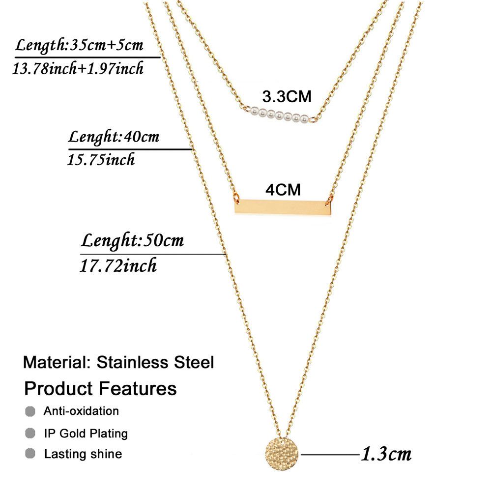 Three-layer necklace pearl geometry Round element Personality and fashion Rose gold necklace Women's Necklaces