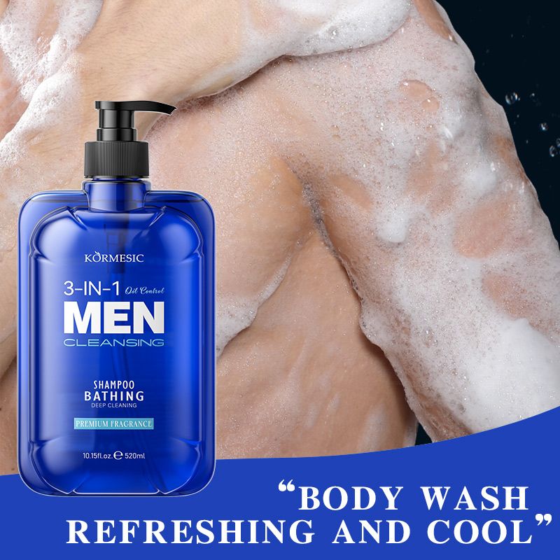 520ml Men's 3-in-1 Shower Gel, Shampoo & Face Wash | Multi-Purpose Body Wash with Micron-Level Foam to Eliminate Stickiness & Sweat Odor for Soft, Smooth Skin Oil control