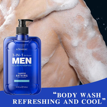 520ml Men's 3-in-1 Shower Gel, Shampoo & Face Wash | Multi-Purpose Body Wash with Micron-Level Foam to Eliminate Stickiness & Sweat Odor for Soft, Smooth Skin Oil control