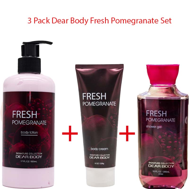 3 Pack My Dear Body Fresh Pomegranate Shower Gel, Body Cream and Pump Lotion Sweet Fresh Scent Keep Fresh Body Lotion Shower Gel Skin CareSignature Collection Body Luxuries