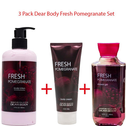 3 Pack My Dear Body Fresh Pomegranate Shower Gel, Body Cream and Pump Lotion Sweet Fresh Scent Keep Fresh Body Lotion Shower Gel Skin CareSignature Collection Body Luxuries