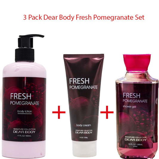 3 Pack My Dear Body Fresh Pomegranate Shower Gel, Body Cream and Pump Lotion Sweet Fresh Scent Keep Fresh Body Lotion Shower Gel Skin CareSignature Collection Body Luxuries