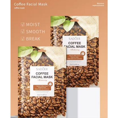 5 PIECES Sadoer Coffee Facial Mask Sheets Moisturizing, Deep Repair Cleansing Natural Coffee Extracts Essence Face Masks