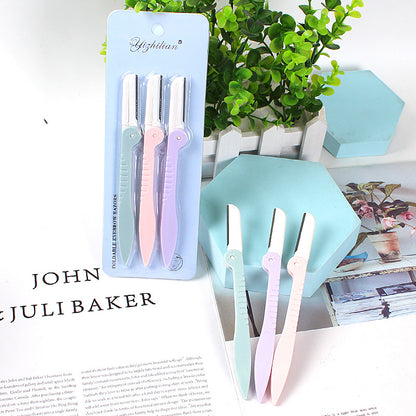 New Arrival 3PCS/Set Face Eyebrow Razor Trimmer Hair Beauty Face Eyebrow Shaper Shaver Pink Blue white Stainless Steel Blades Makeup Tools