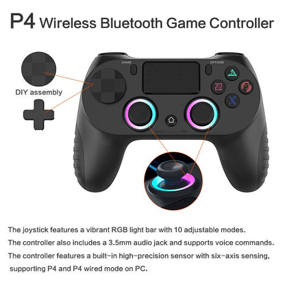 P4 Game Controller Wireless Bluetooth PC Joystick Six-axis Dual Four-vibration Gamepad Console With Light Game Console Game Pad For Android IOS Phone PC Tablet TV Box Game Accessories