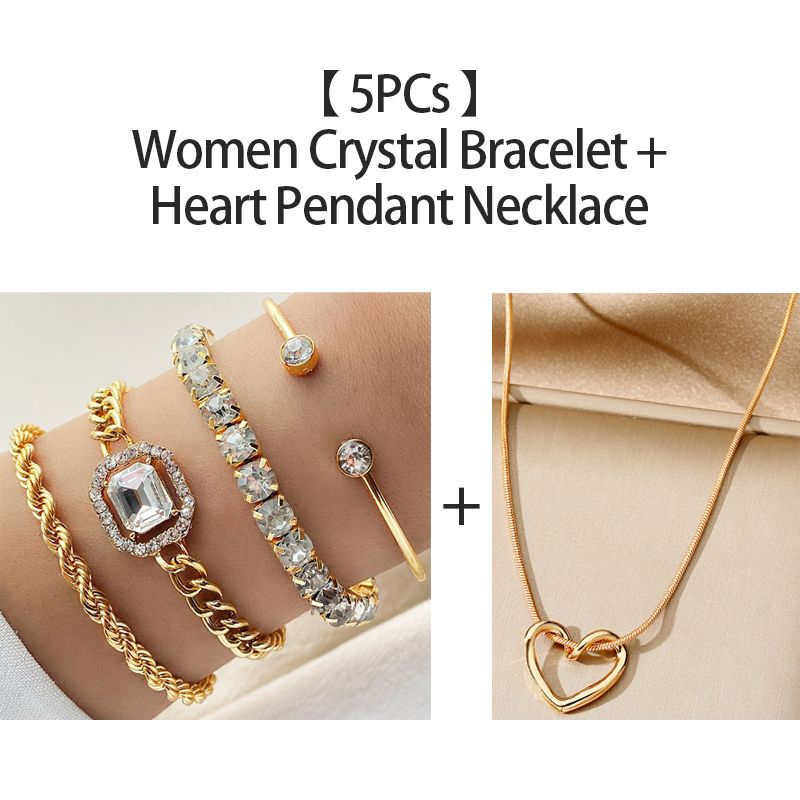 5-pcs bracelet + pendant necklace luxury diamond women's bracelet fashion women's bracelet jewelry set girls crystal bracelet female accessories women's jewelry