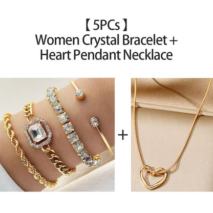 5-pcs bracelet + pendant necklace luxury diamond women's bracelet fashion women's bracelet jewelry set girls crystal bracelet female accessories women's jewelry