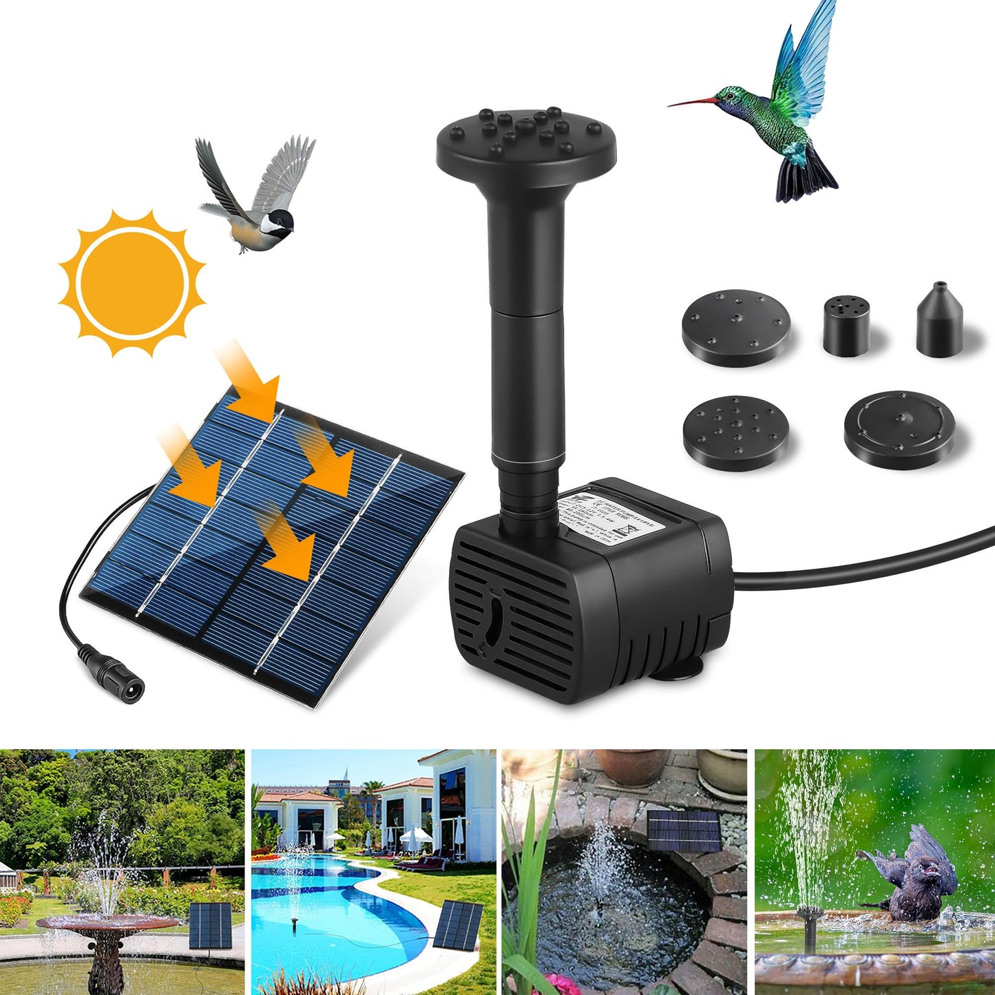 Solar Power Fountain Submersible Floating Water Pump Bird Bath Pond Garden Decor